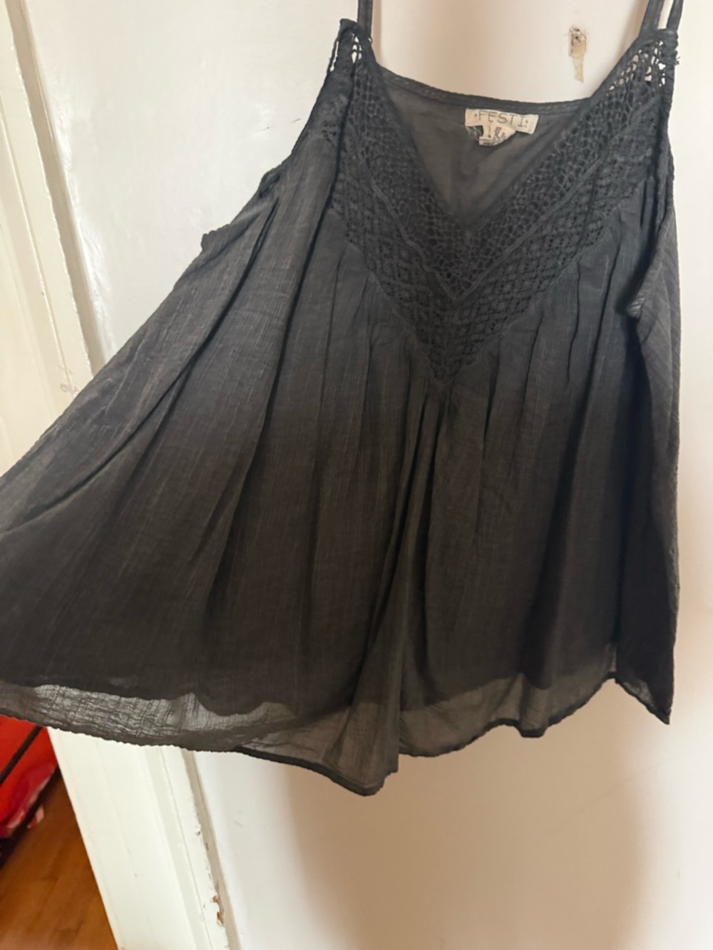Black Crocheted V-Neck Flowy Tank Top